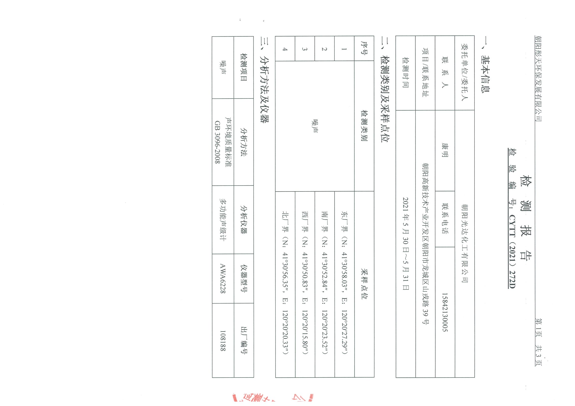 光達(dá)化工環(huán)境空氣、噪聲、地下水監(jiān)測數(shù)據(jù)